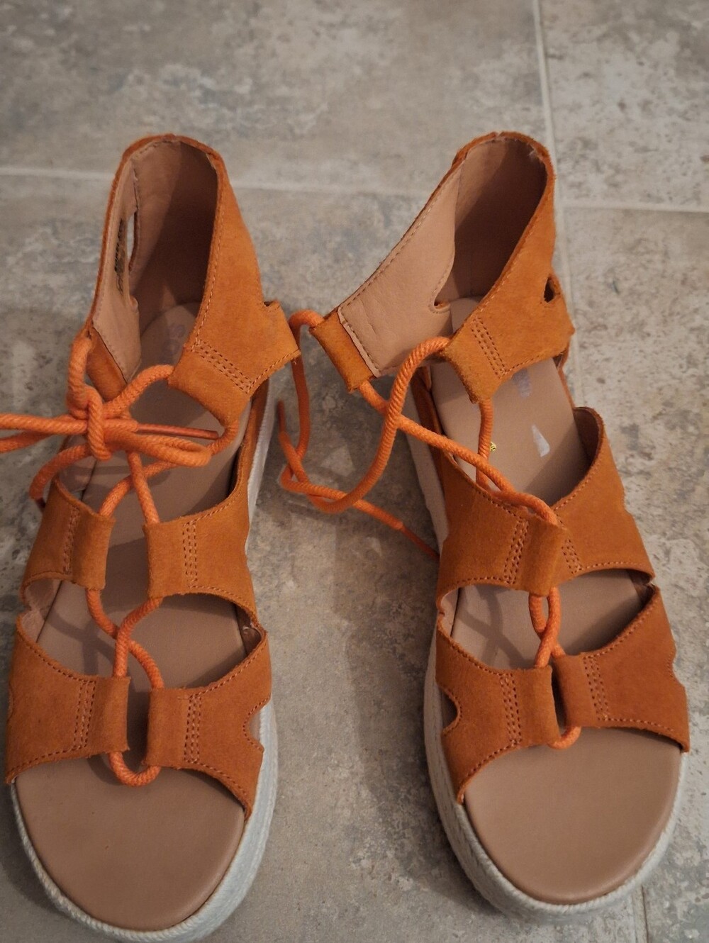 Women’s Orange Suede Lace-Up Platform Sandals Sorel Sz 8